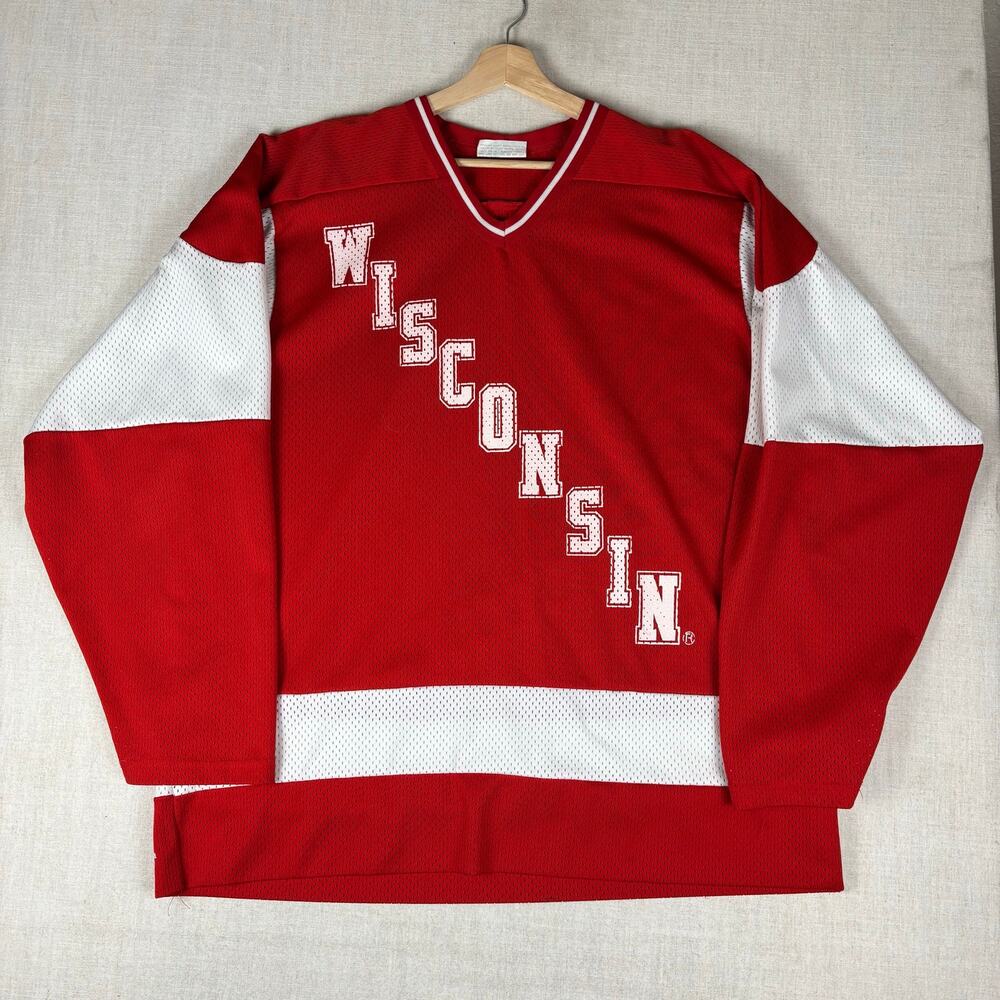 Vintage Wisconsin UWM Badgers KSA Koronis Spell Out Hockey Jersey XL